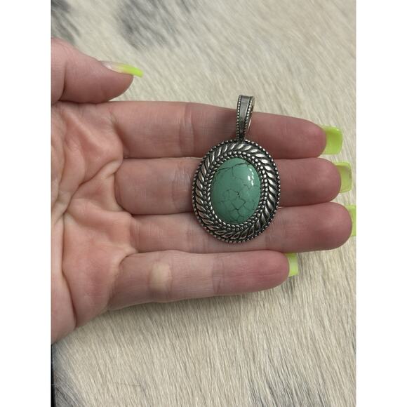 Carolyn Pollack Relios SW Sterling Silver Turquoise Oval Pendant Enhancer Bail